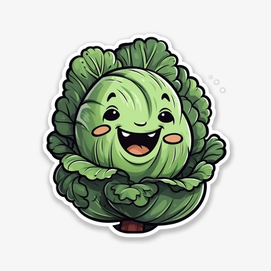 cute Cabbage, happy and smiling, bold line, clipart, sticker, white background, no shadow, 8k detail