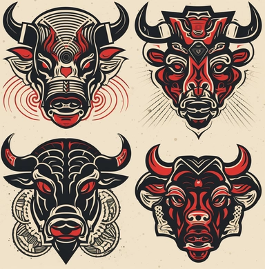 Chicago Bulls Clipart collection, in the style of american barbizon school, infused with social commentary, symmetrical design, utilizes, strong use of color, bold use of line, powerful symbolism