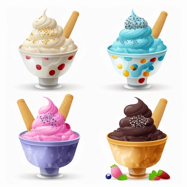 clipart set of ice cream in a cup, eye-catching composition, modern, summer, free brushwork, white background