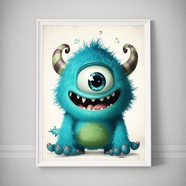 adorable monster, super cute monster perfect for a nursery wall, friendly monster, clipart, disney inspired, monsters inc style, pixar, kid friendly