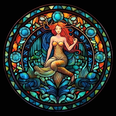Stained Glass Watercolor Mermaid Mandala Clipart, black background, no text, no caption