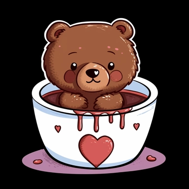 horror, Clipart of sad crying cute brown bear , in a cup of blood with broken heart etched on it
