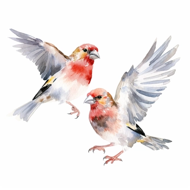 An endearing watercolor Finches bird clipart of Finches bird playing with elements 300DPI