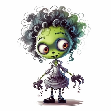 halloween zombie cute clipart, in the style of tim burton, background is only white