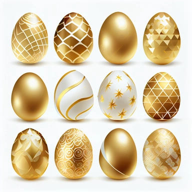 set 12 easter golden eggs white background, clipart
