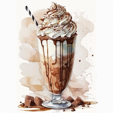 Showcase a mocha, a delightful blend of espresso, steamed milk, and chocolate syrup or chocolate powder, often topped with whipped cream and a drizzle of chocolate, white background, light watercolor, clipart, by Jack Hughes