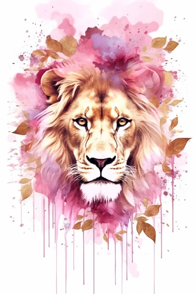beautiful gorgeous alcohol ink of gold serene nature scene with a central focus on a pink lion , minimalist style, crystals, glam, glossy, glitter texture, liquid ink clipart, modern and stylish design, bright colors, 300 dpi, clear decoration, clear white background, highly detailed digital art, 8k