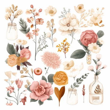 Individual elements, aesthetics, flower, Boutique, clipart, white background, illustration