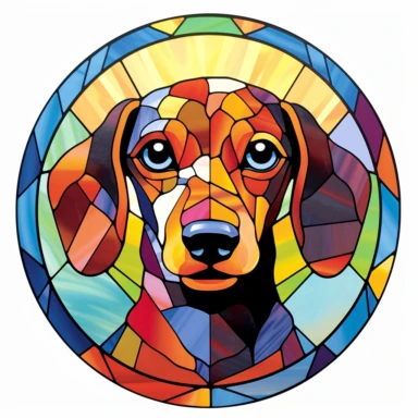 Stained Glass dachshund Dog Sublimation Clipart, Stained Glass dachshund Dog Portrait, Mandala background Stained Glass, Colorful Stained Glass, Suncatcher, Rainbow style of Stained glass, Colorful Stained Glass, Cricle Stained Glass, on white background, by Stained Glass