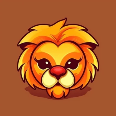 Cute lion face, cartoon, clipart, mascot, isolated on random background