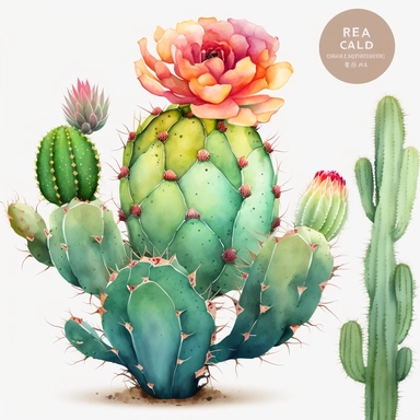 watercolor single cactus clipart