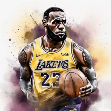 a clipart of a ultra detailed watercolor Lebron James basketball player in Los Angeles Lakers with a Los Angeles Lakers Logo watercolor as background, v4 ar 2:3