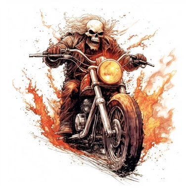 In the captivating clipart against a backdrop of pure white, an exhilarating midjourney narrative comes to life. Here, a skull-headed motorcyclist fearlessly rides his Harley, emanating blazing flames from his body. This extraordinary image ignites the imagination and invites you to explore a tale of intense passion, inner strength, and the transformative power of embracing one's unique essence. As you immerse yourself in the clipart, the skull-headed rider exudes an aura of raw power and otherw