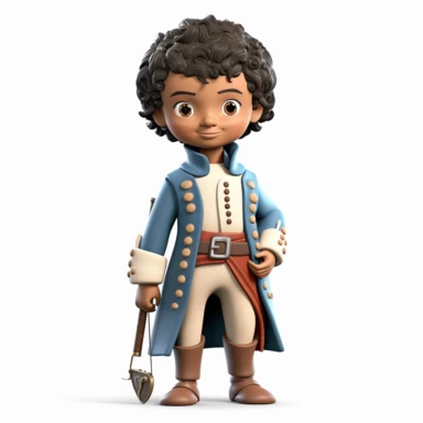 cute 3d cute little boy historian clipart, various ethnicities, early modern historical era, full body, on white background