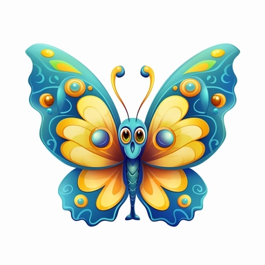 cute fairy tale farm butterfly, clipart, white background