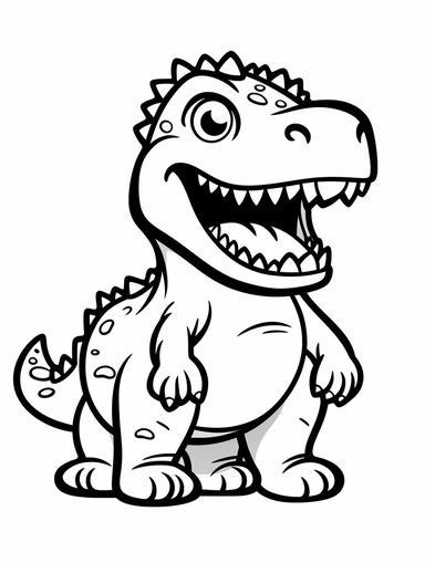 outline drawing of a friendly tyrannosaurus rex dinosaur, kids coloring book, basic shape, clipart, full body visible, black and white