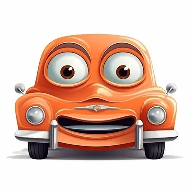 fantasy happy cute classic car face, cartoon, clipart, mascot, isolated on white background