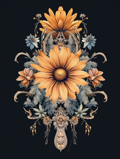 witchy style wildflowers botanical clipart, symmetrical design, decorative motif, folklore