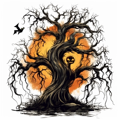 Spooky Tree Halloween Clipart on a white background