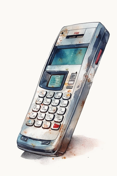 old-school cell phone, realistic, watercolor, unique, clipart, 8k