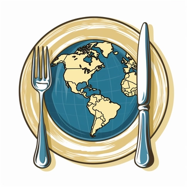 clip art, front cover art, world cooking, globe on plate, fork and knife, simple, clip art