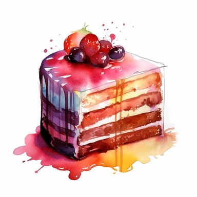 cake, watercolor style, clear lines, clip art