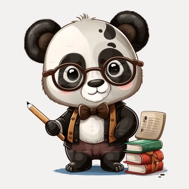 cute panda in history teacher costume on white background, clipart