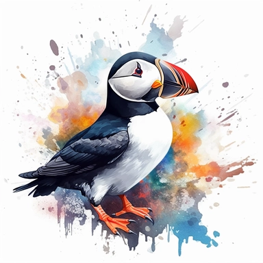 clipart, minimal, modern, cute, beautiful, masterpiece, no overlap, boundaries, puffin illustration, street art, water color, smooth transitions