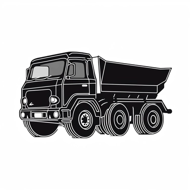 a clipart of dump truck, for a sticker, flat, 2d, sticker, black and white svg vector, silhouette, crisp lines, solid shapes, 8k