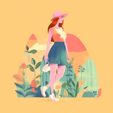 women knee length fashion, ecology concept, clip art, bright pastel ,