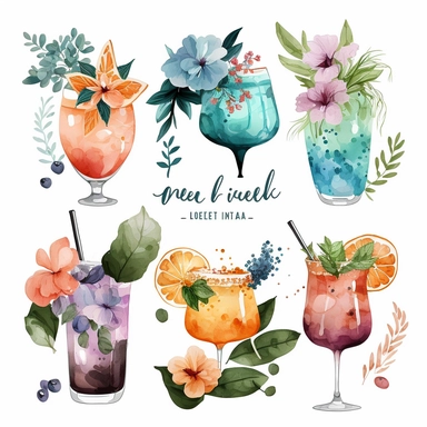 Aquarell magische Cocktails Clipart, Cocktail Clip Art Aquarell, alkoholische Getränke Clipart, Drink Bar Menü, Floral Cocktails png