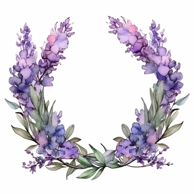 ring arrangement of lavender flowers, in the style of alcohol ink illustrations, iconic, mystic symbolism, animated gifs, animal motifs, organic material, varied brushwork, clipart