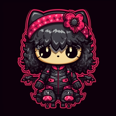 Sanrio hello kitty style charter art illustration of kitty clipart style illustration in trendy edgy dark palette. cute character