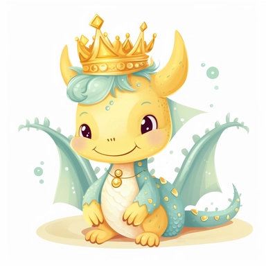 Cute dragon clipart, wearing a golden crown