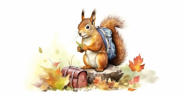 Adorable squirrel on adventure, camping gear, forest, clipart, vivid colours, ornamental watercolor, white background, I can’t believe how beautiful this is