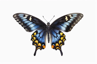 Watercolor, Eastern black swallowtail butterfly, clipart, hd, on a white background, spaced out