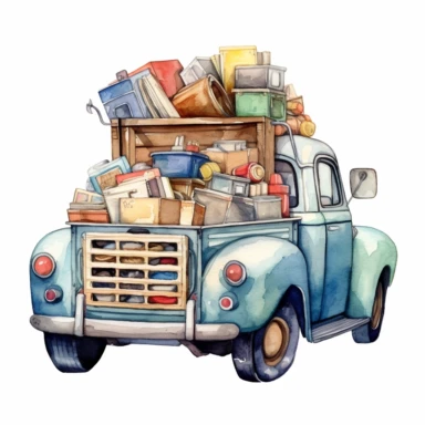 pick up truck loaded with car parts watercolor clipart