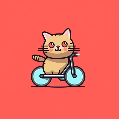 bike cartoon clip art cat, in the style of flat shading, minimalistic design, precisionist art, kawaii, realistic, dansaekhwa, eye-catching