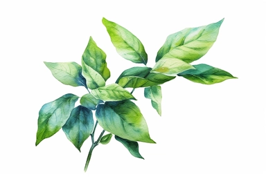 Watercolor, Create a visual representation of imbricate leaves in a bud, clipart, hd, on a white background, spaced out