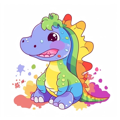 Baby Dinosaurus rainbow colors sublimation clipart, vector, illustration, 2d, flat colors, isolated background