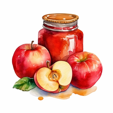 apple jam watercolor clipart, white background
