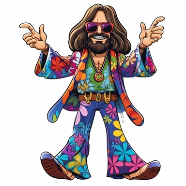 Groovy hippie 70s , Funny cartoon Fan Pop clipart white background