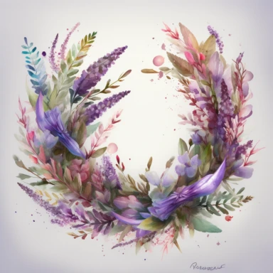 Watercolor Painting of beautiful multi - headed Lavender Wreath FLOWERS on white background DETAILED ILUSTRATION, Flora Design Patterns, Flemish Baroque by Rachel Ruysch, Behance, Rococo, Intricate Detailed, Soft Light Effect, Oil Paint Strokes, Light Academia Aesthetic Flowers, Lighting cinematic, all shown shimmering stamens, tyndall light, texture, colorful, 8k, fantasy, ray tracing, vivid, spectacular lighting, octane rendering, highly detailed, ultra - realistic, white background, clipart