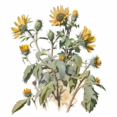 watercolour sunflower bush, Inti Raymi style, clipart, white background--no text