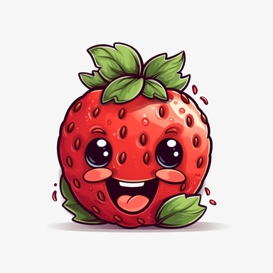 cute Strawberry, happy and smiling, bold line, clipart, sticker, white background, no shadow, 8k detail