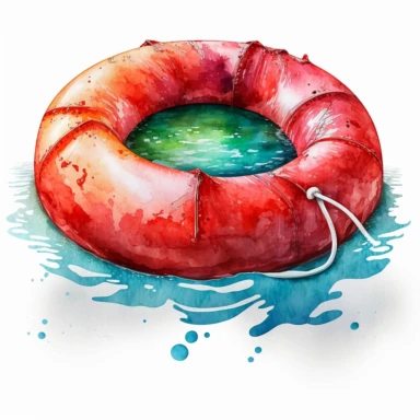 Summer clipart of a red inflatable pool floaty, in a vibrant watercolor style, with a white background