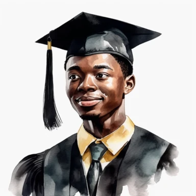 watercolor black male student graduation clipart on a white background