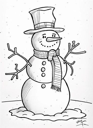 line art, black and white, snow man, christmas, happy mood, cartoon sketch, coloring page for kids, coloring page for children, thick lines, realistic, drawing, printable outlined art, crisp lines, No background, clip art, hand drawn, No shadows, drawing,