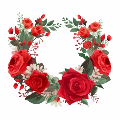 red rose Flower crown clipart, white background Flat design
