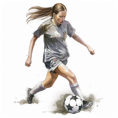 Watercolour of a teenage girl playing football , Clipart,Cartoon,hyper realistic, intricate detail isolated on a white background, high quality, sublimation, detailed, cartoon style